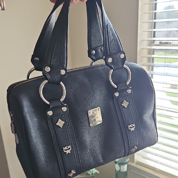 MCM Handbags - MCM Black Leather Satchel with Silver Accents